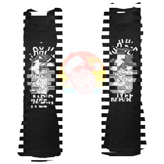 Funny Christmas | Hipster Santa Ho Ho Hold My Beer Unisex Tank Top - Thegiftio