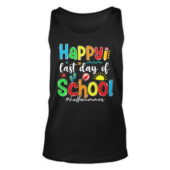 Funny Happy Last Day Of School Hello Summer Multicolored Unisex Tank Top | Favorety CA