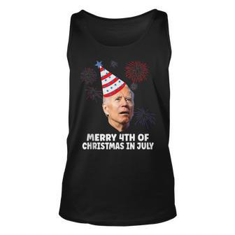 Funny Joe Biden Merry 4Th Of Christmas In July Usa Flag Unisex Tank Top - Seseable