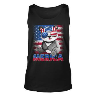 Funny Merica Panda Bear With Usa Flag Headband 4Th Of July V2 Unisex Tank Top - Seseable