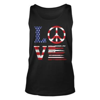Funny Patriotic 4Th Of July Love American Flag Peace Sign Unisex Tank Top - Seseable