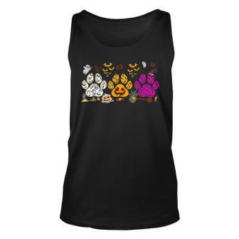 Funny Paw Print Halloween Dog Candy Pumpkin Ghost Dog Lovers Unisex Tank Top - Seseable
