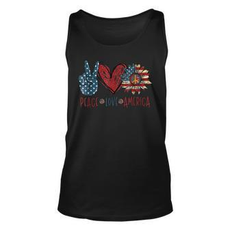 Funny Peace Love America Sunflower Hippie 4Th Of July Unisex Tank Top - Seseable