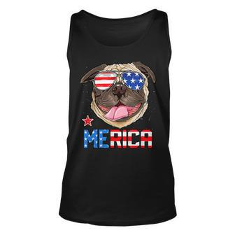 Funny Pug 4Th Of July Merica Mens Womens Kids American Flag Unisex Tank Top - Seseable