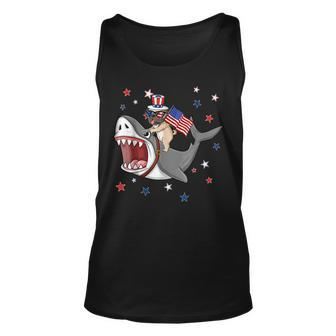 Funny Pug Shark 4Th Of July Dog Mom Dad Puppy Lover Unisex Tank Top - Seseable