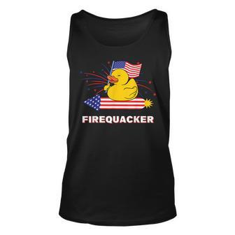 Funny Rubber Duck Usa Patriotic Firequacker 4Th Of July Unisex Tank Top - Seseable
