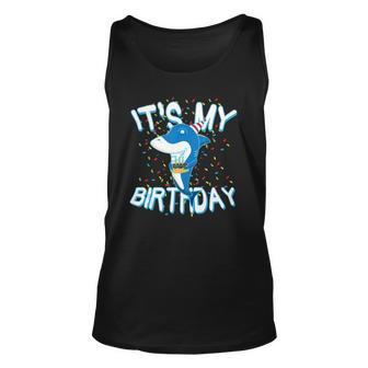 Funny Shark With Cake It Is My Birthday Unisex Tank Top | Mazezy