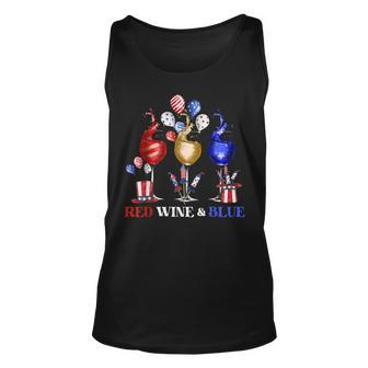 Funny Wine Glasses 4Th Of July Red White And Blue Firework Unisex Tank Top - Seseable