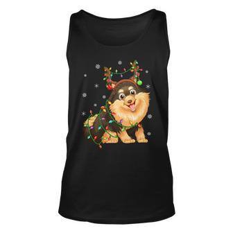 Funny Xmas Lighting Reindeer Hat Pomeranian Dog Christmas T-Shirt Unisex Tank Top - Seseable