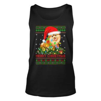 Funny Xmas Lighting Tree Santa Ugly Pomeranian Dog Christmas T-Shirt Unisex Tank Top - Seseable