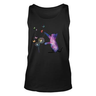 Galaxy Cat Outer Space Butterfly Universe Dandelion Flower Unisex Tank Top - Thegiftio UK