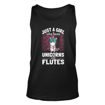 Girl Flute Player Flutist I Cute Unicorn Playing Flute Unisex Tank Top | Mazezy