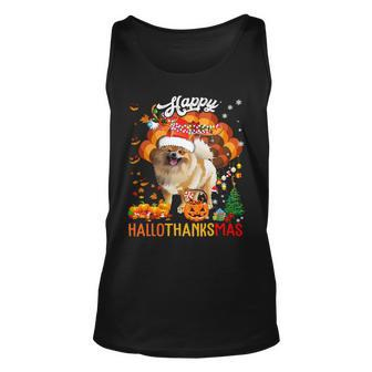 Hallothanksmas Santa Turkey Pumpkin Pomeranian Dog T-Shirt Unisex Tank Top - Seseable