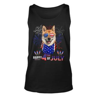 Happy 4Th Of July American Flag Shiba Inu Dog Sunglasses Unisex Tank Top - Seseable