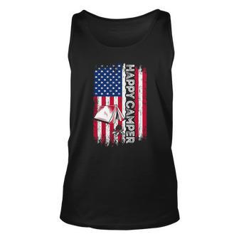 Happy Camper American Flag Camping Hiking Lover Men Women Unisex Tank Top | Mazezy CA