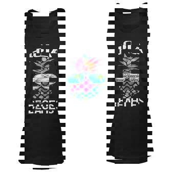 Hawaiian Funny Beach Vacation Summer Pineapple Hola Beaches Unisex Tank Top - Thegiftio UK