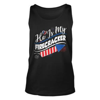 He Is My Firecracker 4Th Of July Funny Matching Couples Unisex Tank Top - Seseable