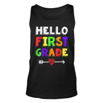 Hello First Grade Team 1St Grade Back To School Teacher Kids Unisex Tank Top - Seseable