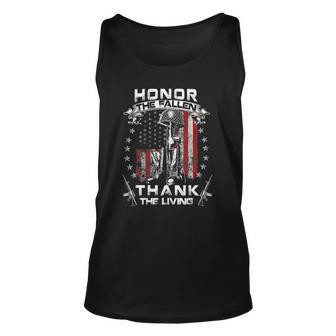 Honor The Fallen Thank The Living Memorial Day Veterans Day Unisex Tank Top | Mazezy