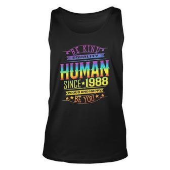 Human Pride Birthday Retro 1988 Be Lgbtq Kind Rainbow Happy Unisex Tank Top | Mazezy