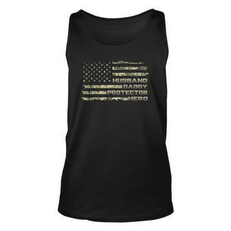 Mens Husband Daddy Protector Hero Happy Fathers Day Flag Tank Top | Mazezy
