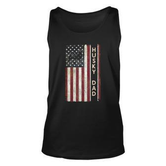 Husky Dad Dog American Flag Fathers Day Gift Men Unisex Tank Top | Mazezy