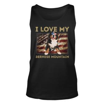 I Love My Bernese Mountain Dad Mom American Flag Weiner Dog Unisex Tank Top - Thegiftio UK
