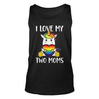 I Love My Two Moms Cute Lgbt Gay Ally Unicorn Girls Kids Unisex Tank Top - Seseable