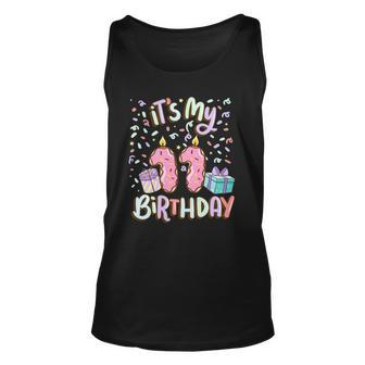 Its My 11Th Birthday Cake Donut 11 Years Old Confetti Unisex Tank Top | Mazezy