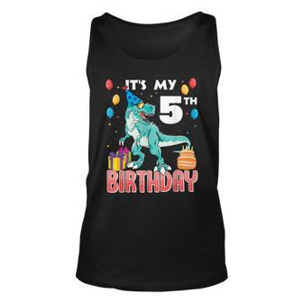 Its My 5Th Birthday Dino T-Rex 5 Years Old Bday Unisex Tank Top - Seseable
