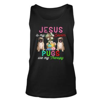 Jesus Is My Savior Pugs Are My Therapy Cute Pugs Easter Eggs Tank Top | Mazezy