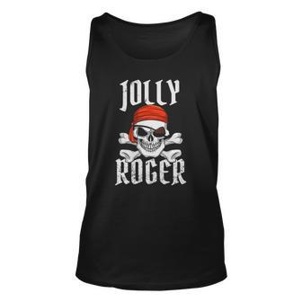 Jolly Roger Pirate Halloween Skull And Crossbones Pirate Unisex Tank Top | Mazezy