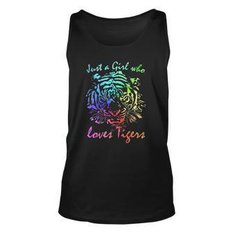 Just A Girl Who Loves Tigers Retro Vintage Rainbow Graphic Unisex Tank Top | Mazezy