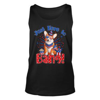 Just Here To Bang Funny Fourth Of July 4Th Of July Corgi Unisex Tank Top - Seseable