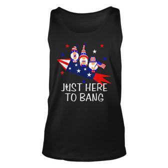 Just Here To Bang Happy 4Th Of July Cute Gnomes America Unisex Tank Top - Seseable