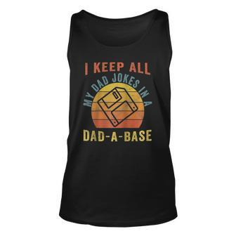 I Keep All My Dad Jokes In A Dad A Base Vintage Father Dad Raglan Baseball Tee Tank Top | Mazezy