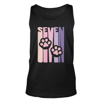 Kids 7Th Birthday Paw Cute Dog Fan 7 Years Old For Girls Unisex Tank Top | Mazezy