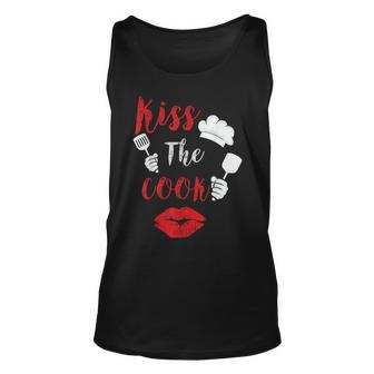 Kiss The Cook Chef Cooking Love Big Red Heart Valentines Day Unisex Tank Top - Seseable