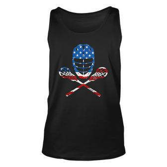 Lacrosse American Flag Lax Helmet Sticks 4Th Of July Gifts Unisex Tank Top | Mazezy