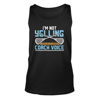 Lacrosse Coach Gift Lax Sticks Funny Coach Voice Unisex Tank Top | Mazezy
