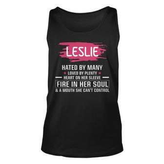 Leslie Name Gift Leslie Hated By Many Loved By Plenty Heart On Her Sleeve Unisex Tank Top - Seseable