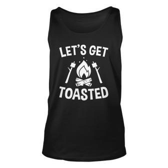 Lets Get Toasted Campfire Smores Marshmallows Camping Unisex Tank Top | Mazezy