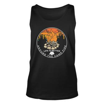 Life Is Around The Campfire Funny Sayings Graphic Plus Size Unisex Tank Top | Mazezy