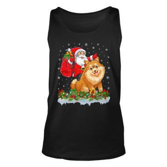 Lighting Xmas Funny Santa Claus Riding Pomeranian Christmas T-Shirt Unisex Tank Top - Seseable