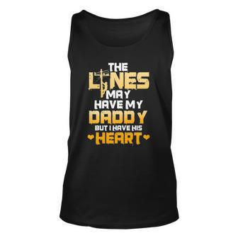 Lineman Dad I Have My Daddys Heart Fathers Day Kid Unisex Tank Top | Mazezy