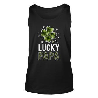 Lucky Papa Dad Green Buffalo Plaid St Patricks Day Matching Unisex Tank Top | Mazezy