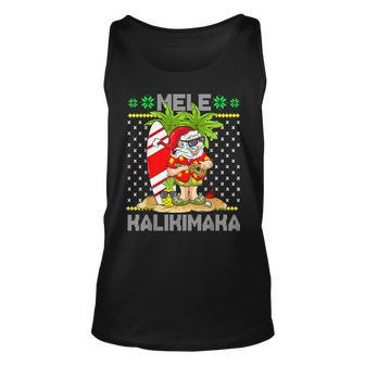 Mele Kalikimaka Santa Claus Surfer Guitar Hawaiian Christmas Unisex Tank Top - Thegiftio UK