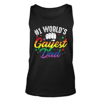 Mens 1 Worlds Gayest Dad Funny Fathers Day Lgbt Pride Rainbow 14 Shirt Unisex Tank Top | Favorety