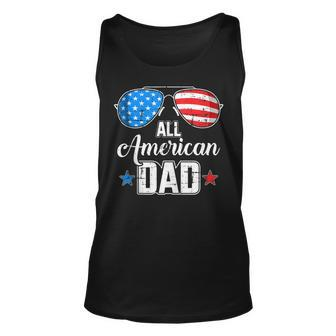 Mens All American Dad Us Flag Sunglasses For Matching 4Th Of July Unisex Tank Top - Seseable
