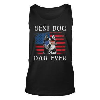 Mens Best Dog Dad Ever Husky American Flag 4Th Of July Unisex Tank Top - Seseable